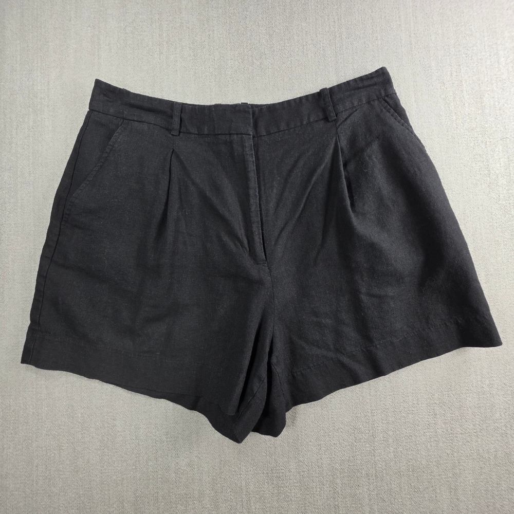 Zara Shorts Women L Black Excellent Linen Blend Pleated High Waist 2753/021/800